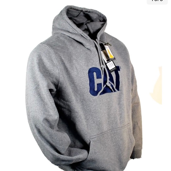 CATERPILLAR Size Large Gray Heavyweight Embroidered CAT Logo Hoodie Sweatshirt - Picture 3 of 4